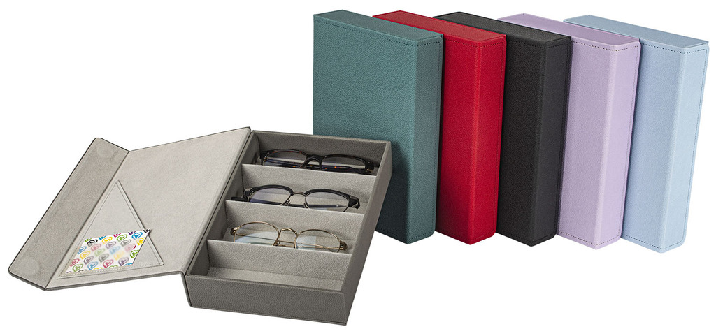 Brillenbox mit 4 Lesebrillen, Brillenkoffer, hochglanzlackiert, luxuriös,  praktisch, Lesebrille
